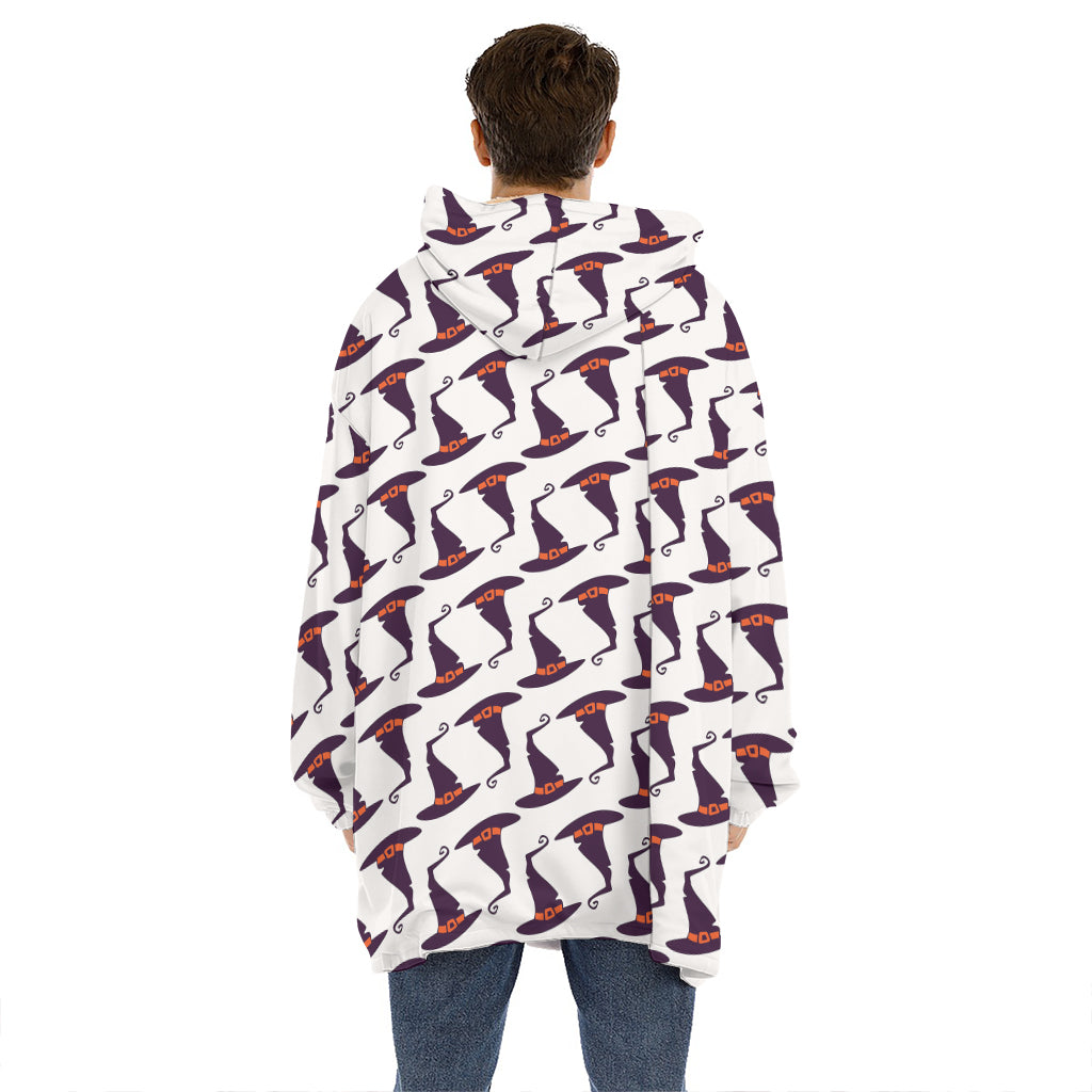 Purple Halloween Witch Hat Pattern Print Hoodie Blanket