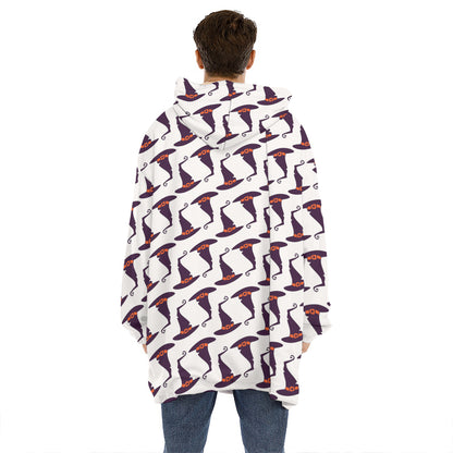 Purple Halloween Witch Hat Pattern Print Hoodie Blanket