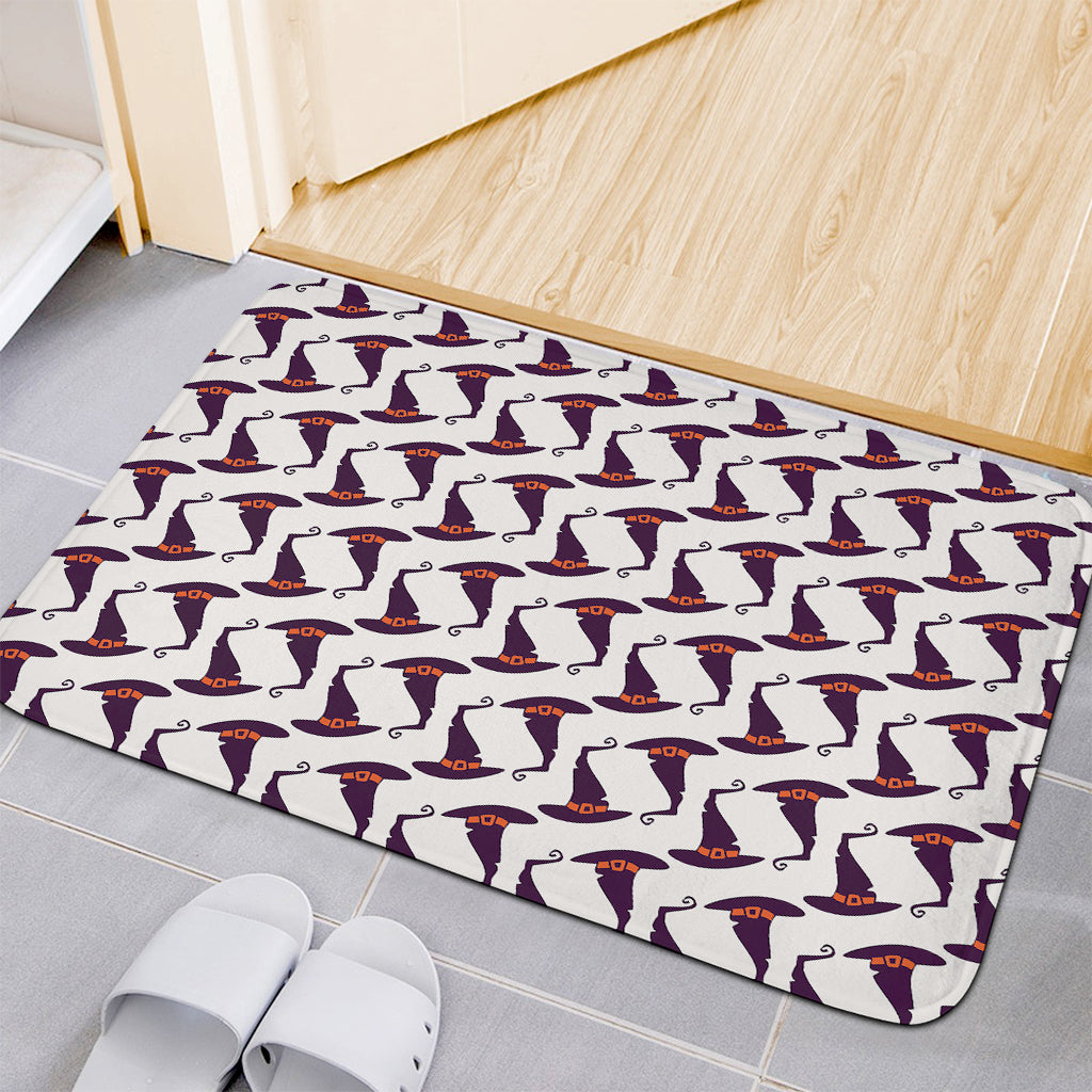 Purple Halloween Witch Hat Pattern Print Indoor Door Mat