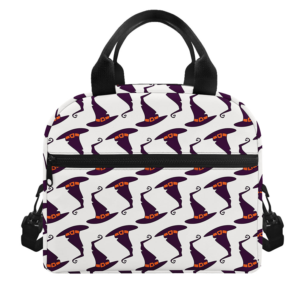 Purple Halloween Witch Hat Pattern Print Insulated Lunch Bag