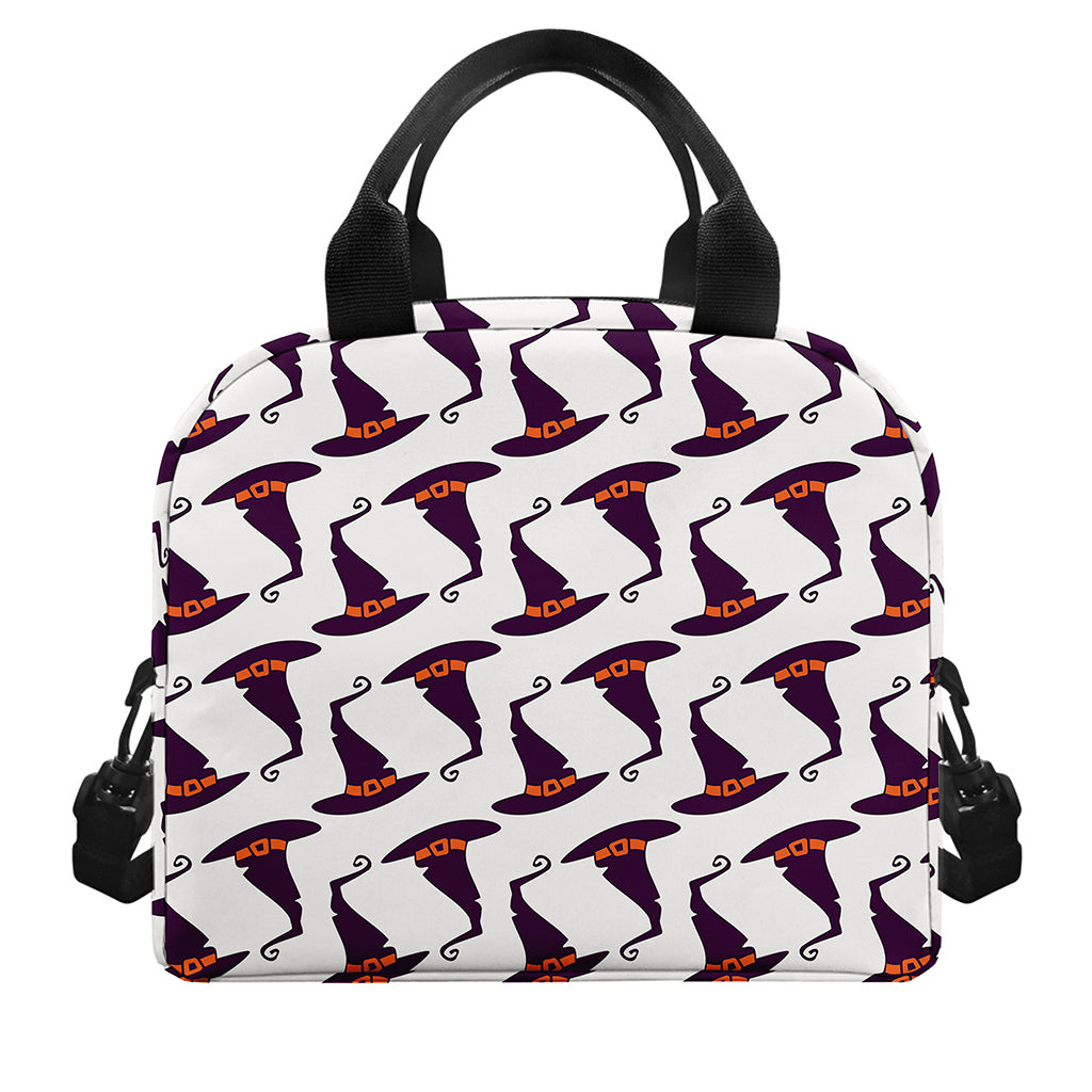 Purple Halloween Witch Hat Pattern Print Insulated Lunch Bag