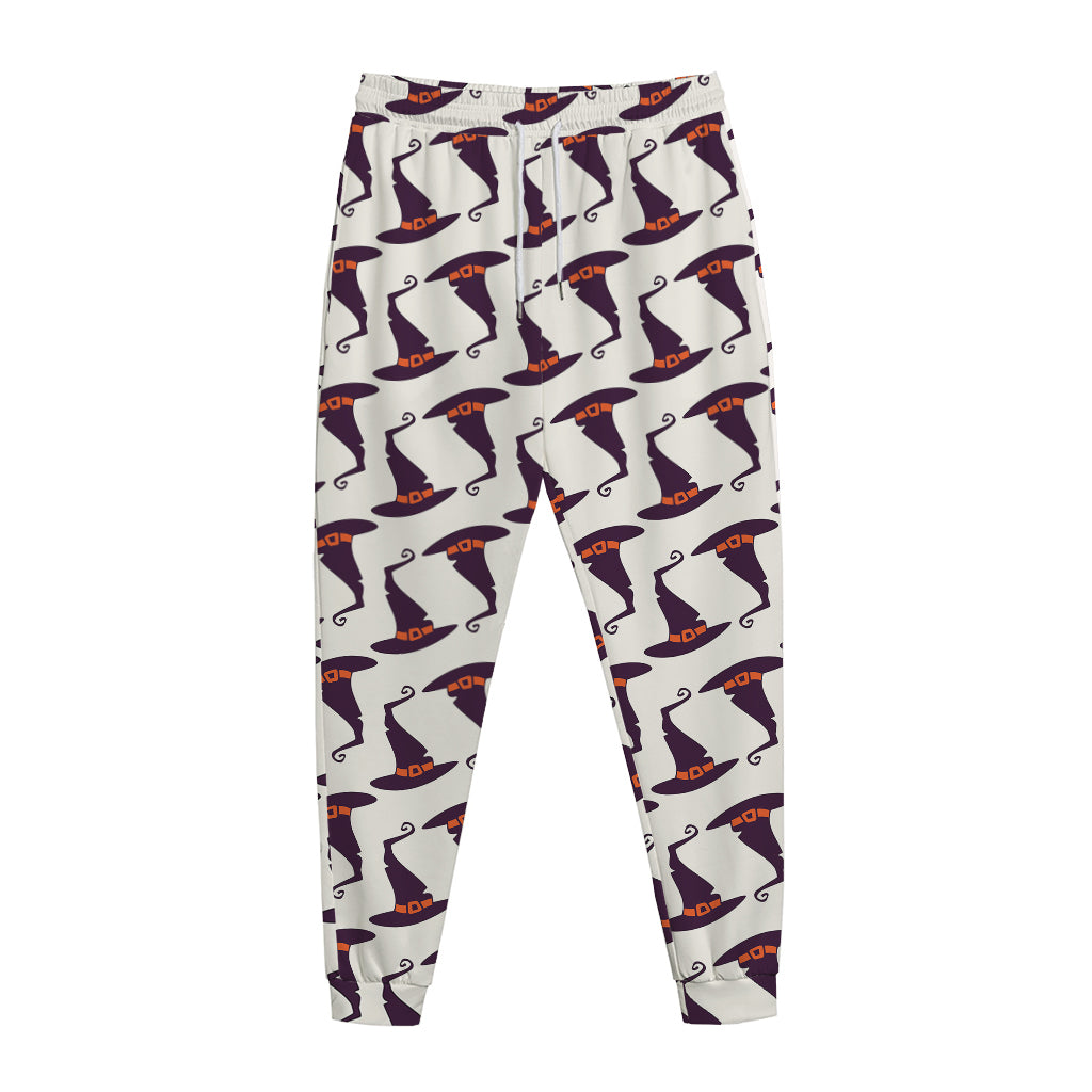 Purple Halloween Witch Hat Pattern Print Jogger Pants