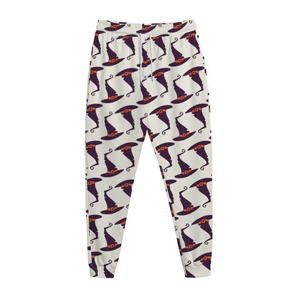 Purple Halloween Witch Hat Pattern Print Jogger Pants