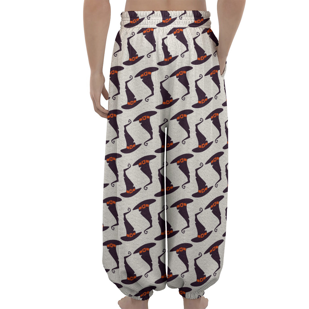 Purple Halloween Witch Hat Pattern Print Lantern Pants