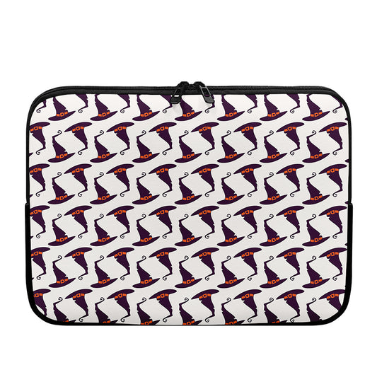 Purple Halloween Witch Hat Pattern Print Laptop Sleeve