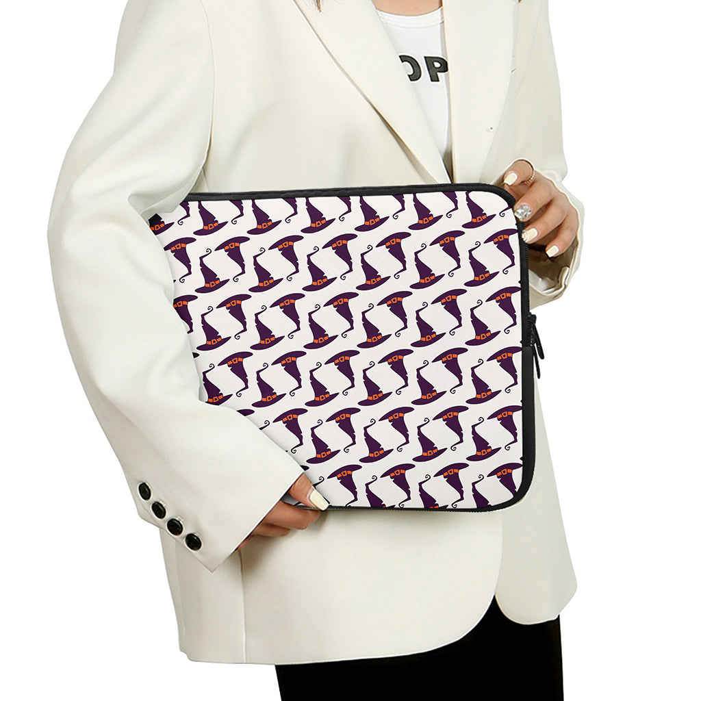 Purple Halloween Witch Hat Pattern Print Laptop Sleeve