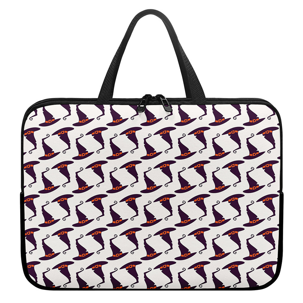 Purple Halloween Witch Hat Pattern Print Laptop Sleeve With Handle