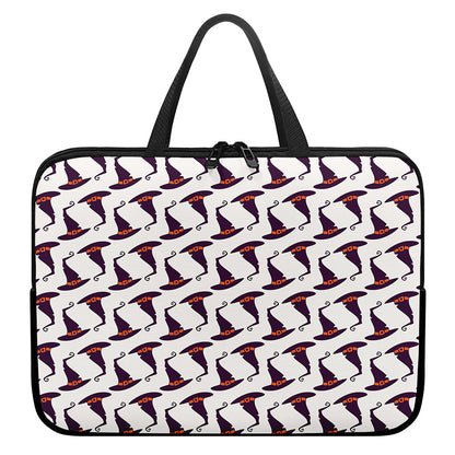 Purple Halloween Witch Hat Pattern Print Laptop Sleeve With Handle