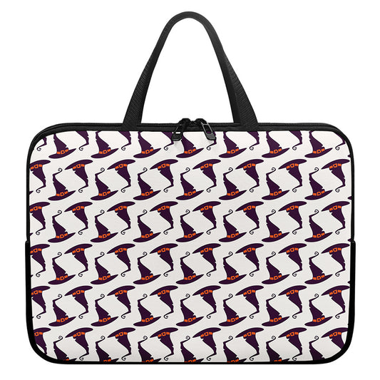 Purple Halloween Witch Hat Pattern Print Laptop Sleeve With Handle