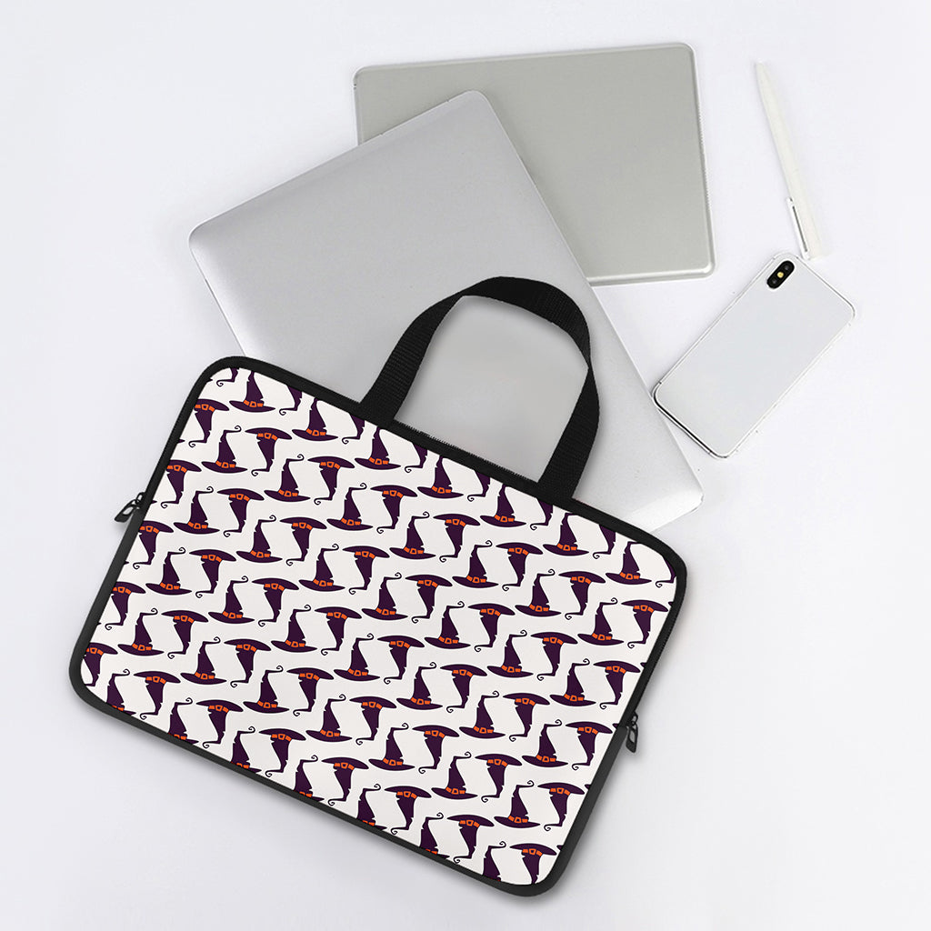 Purple Halloween Witch Hat Pattern Print Laptop Sleeve With Handle
