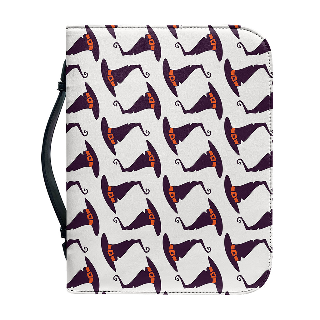 Purple Halloween Witch Hat Pattern Print Leather Bible Cover