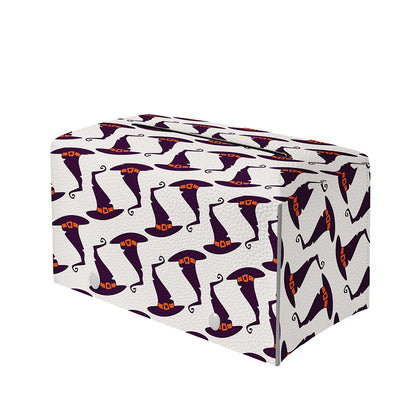 Purple Halloween Witch Hat Pattern Print Leather Tissue Box Cover