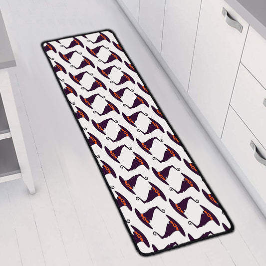Purple Halloween Witch Hat Pattern Print Long Kitchen Mat