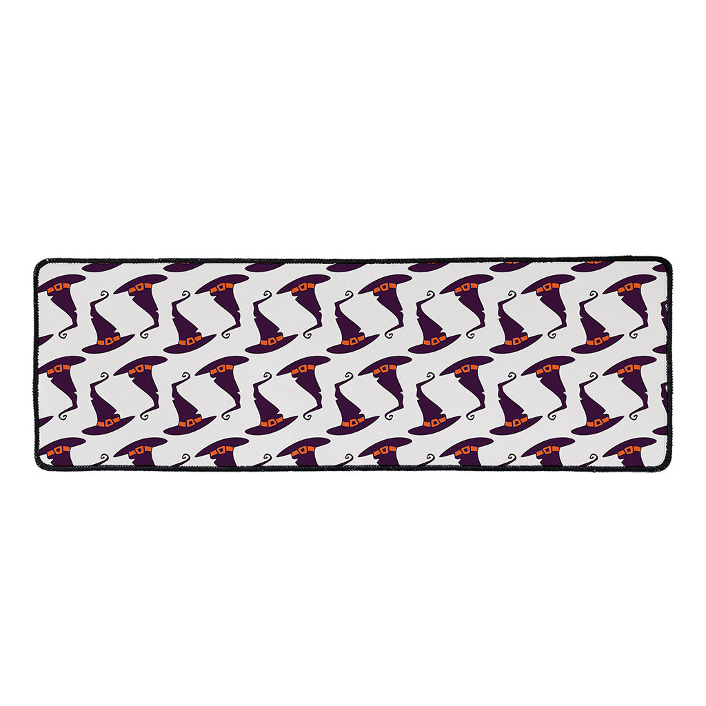Purple Halloween Witch Hat Pattern Print Long Kitchen Mat