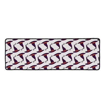Purple Halloween Witch Hat Pattern Print Long Kitchen Mat