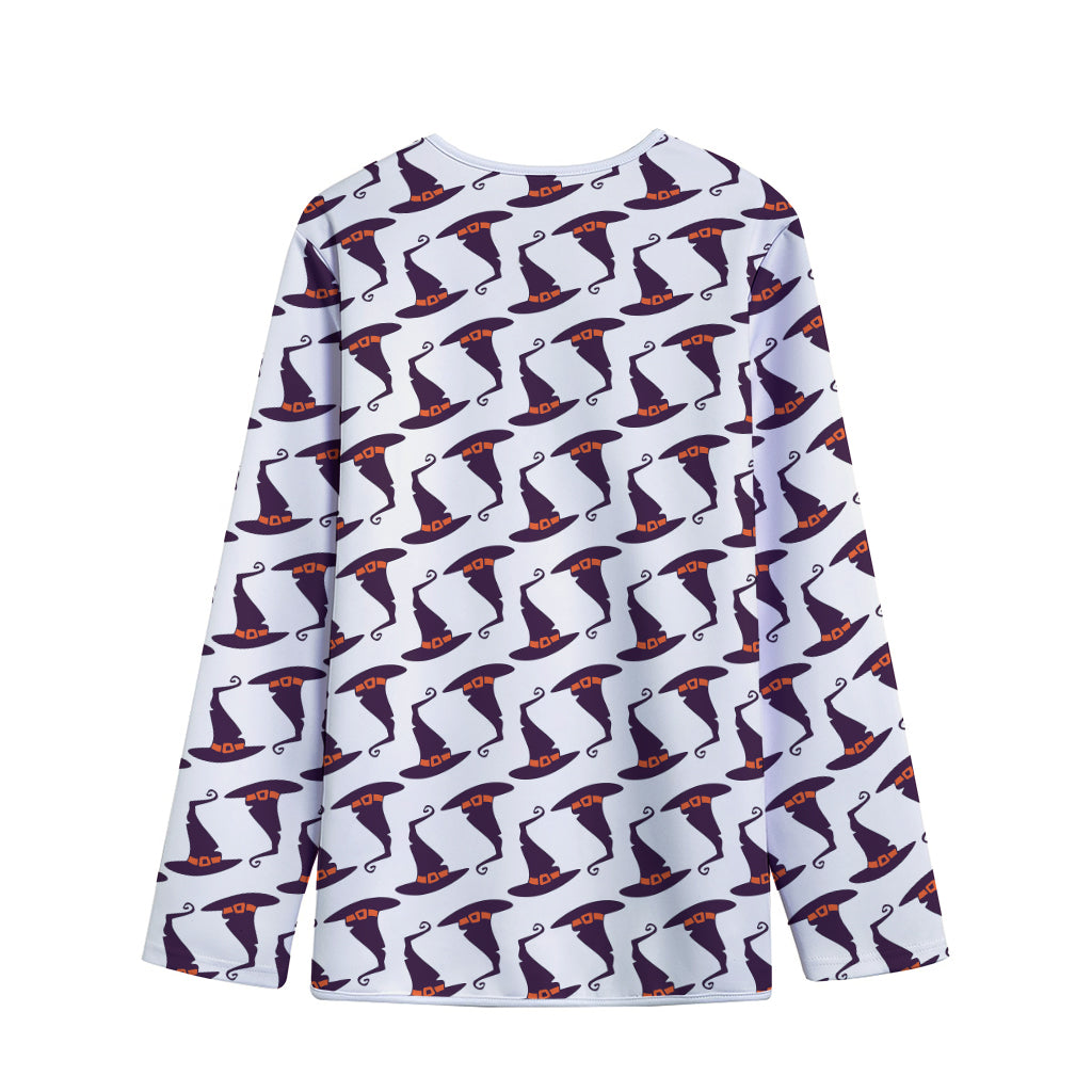 Purple Halloween Witch Hat Pattern Print Long Sleeve Short Coat
