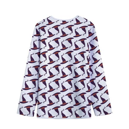 Purple Halloween Witch Hat Pattern Print Long Sleeve Short Coat