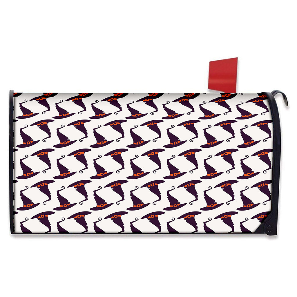 Purple Halloween Witch Hat Pattern Print Mailbox Cover