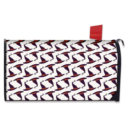 Purple Halloween Witch Hat Pattern Print Mailbox Cover