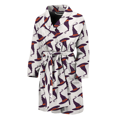 Purple Halloween Witch Hat Pattern Print Men's Bathrobe