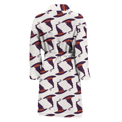 Purple Halloween Witch Hat Pattern Print Men's Bathrobe