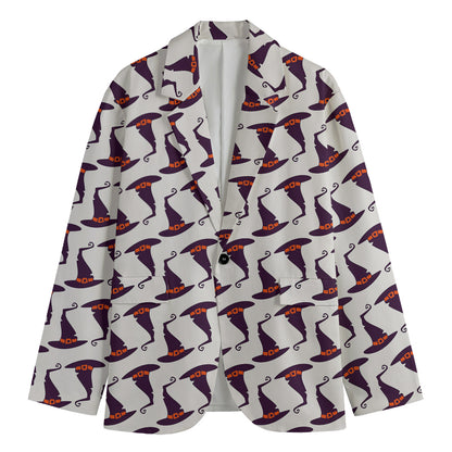 Purple Halloween Witch Hat Pattern Print Men's Blazer