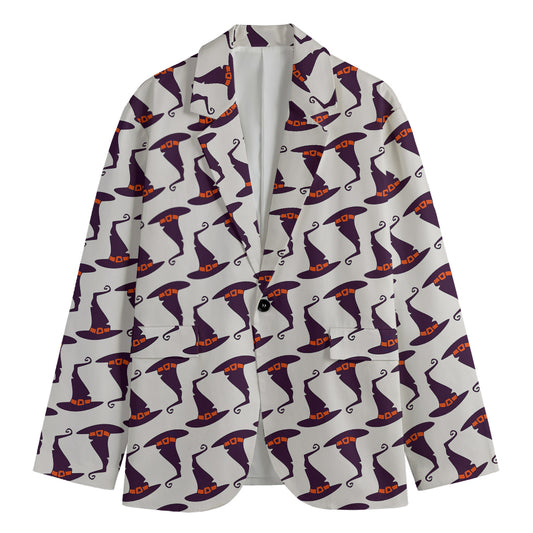 Purple Halloween Witch Hat Pattern Print Men's Blazer
