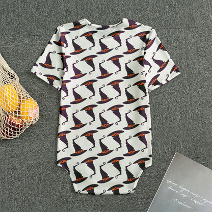 Purple Halloween Witch Hat Pattern Print Men's Bodysuit