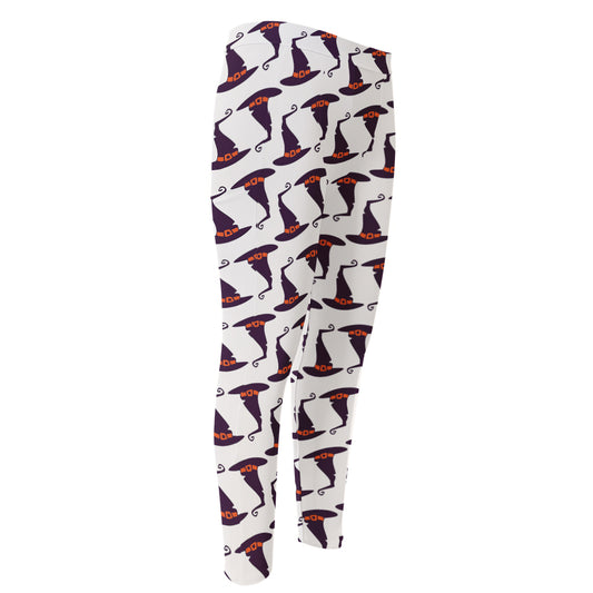 Purple Halloween Witch Hat Pattern Print Men's Compression Pants