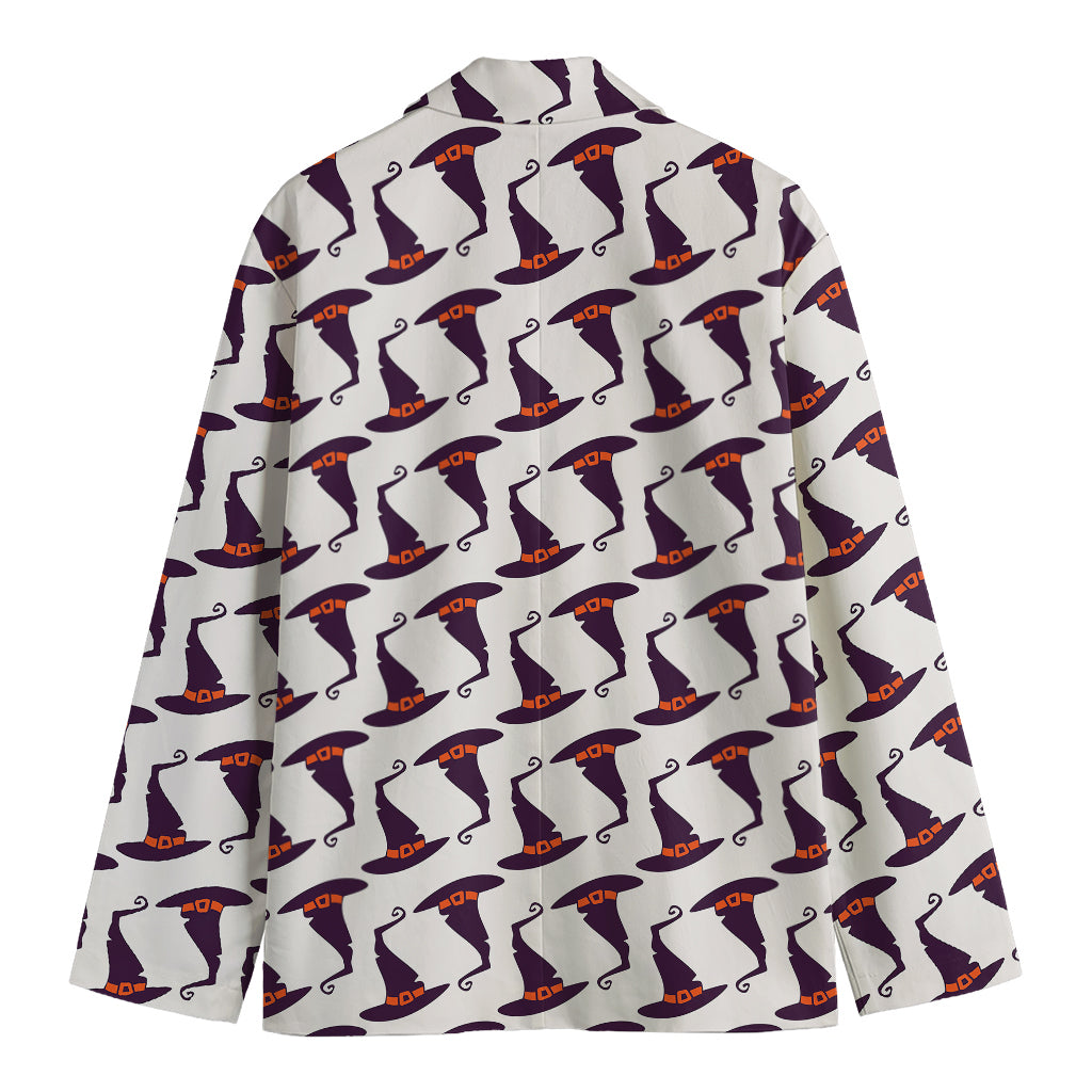 Purple Halloween Witch Hat Pattern Print Men's Cotton Blazer