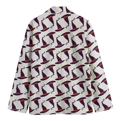 Purple Halloween Witch Hat Pattern Print Men's Cotton Blazer
