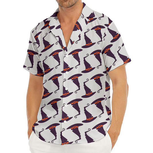 Purple Halloween Witch Hat Pattern Print Men's Deep V-Neck Shirt