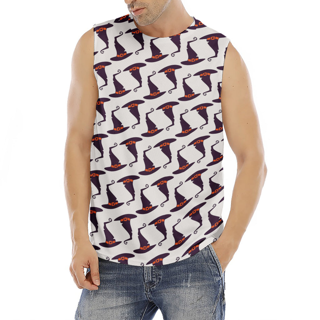 Purple Halloween Witch Hat Pattern Print Men's Fitness Tank Top