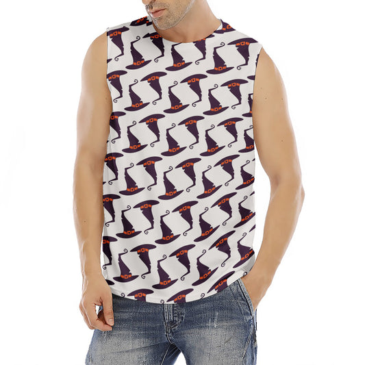Purple Halloween Witch Hat Pattern Print Men's Fitness Tank Top