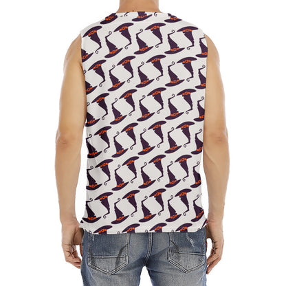 Purple Halloween Witch Hat Pattern Print Men's Fitness Tank Top
