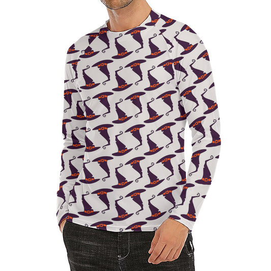 Purple Halloween Witch Hat Pattern Print Men's Long Sleeve Rash Guard