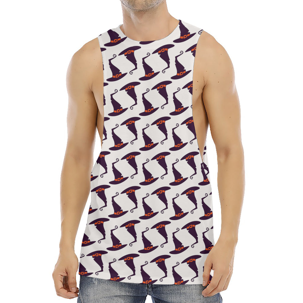 Purple Halloween Witch Hat Pattern Print Men's Muscle Tank Top