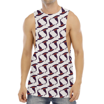 Purple Halloween Witch Hat Pattern Print Men's Muscle Tank Top