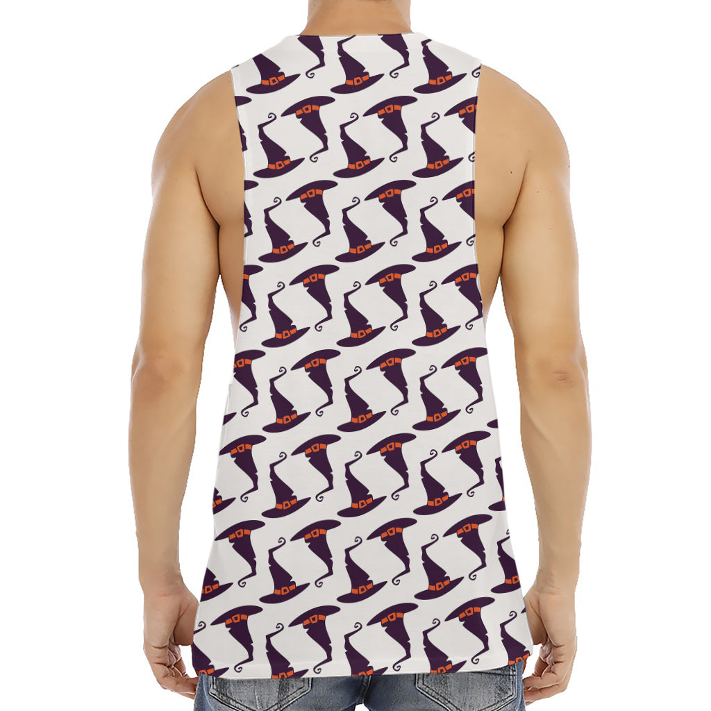 Purple Halloween Witch Hat Pattern Print Men's Muscle Tank Top