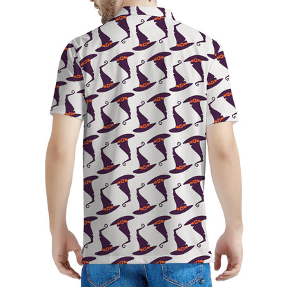 Purple Halloween Witch Hat Pattern Print Men's Polo Shirt