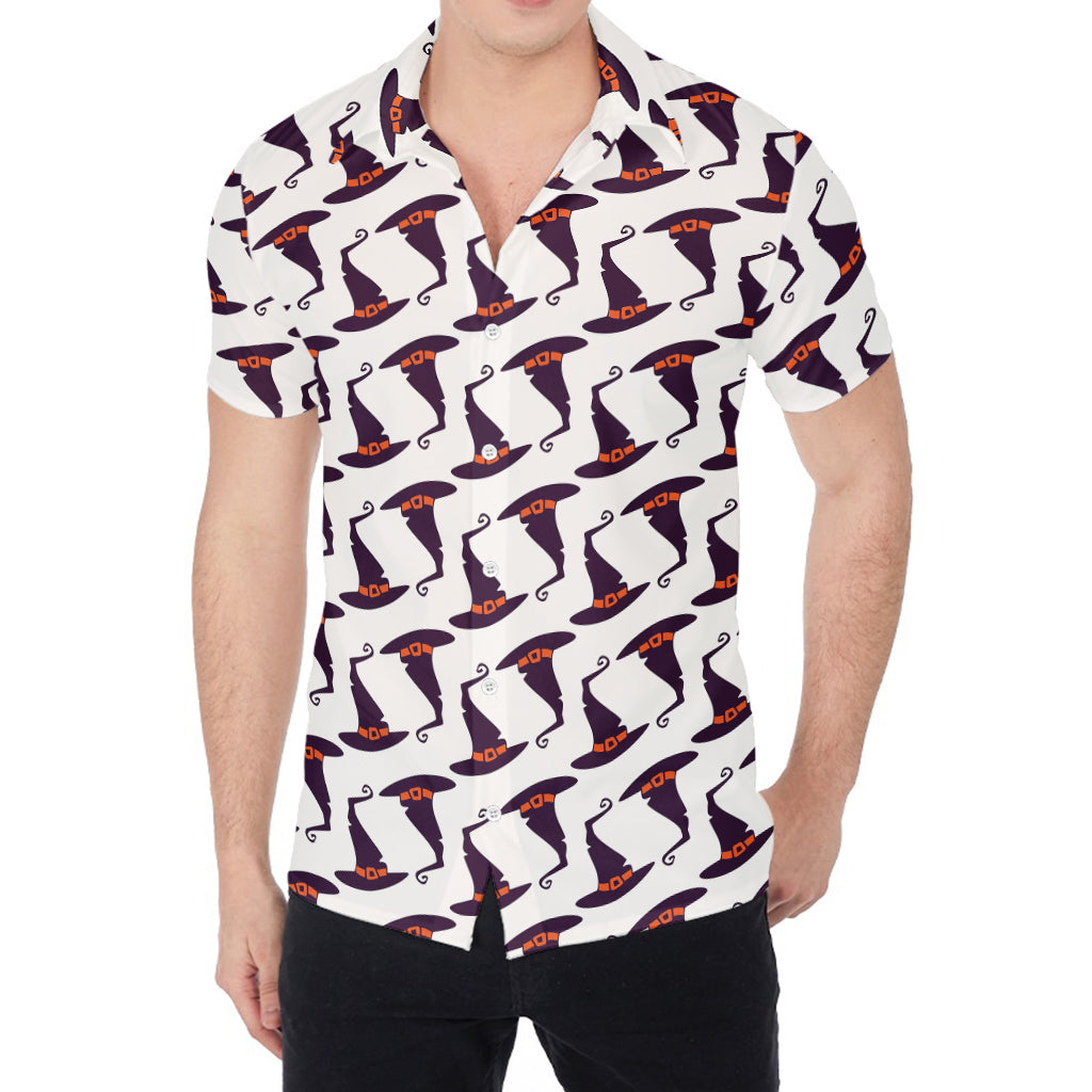 Purple Halloween Witch Hat Pattern Print Men's Shirt