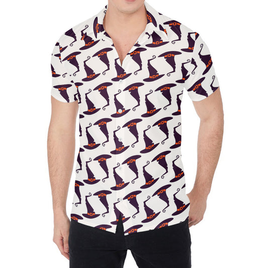 Purple Halloween Witch Hat Pattern Print Men's Shirt
