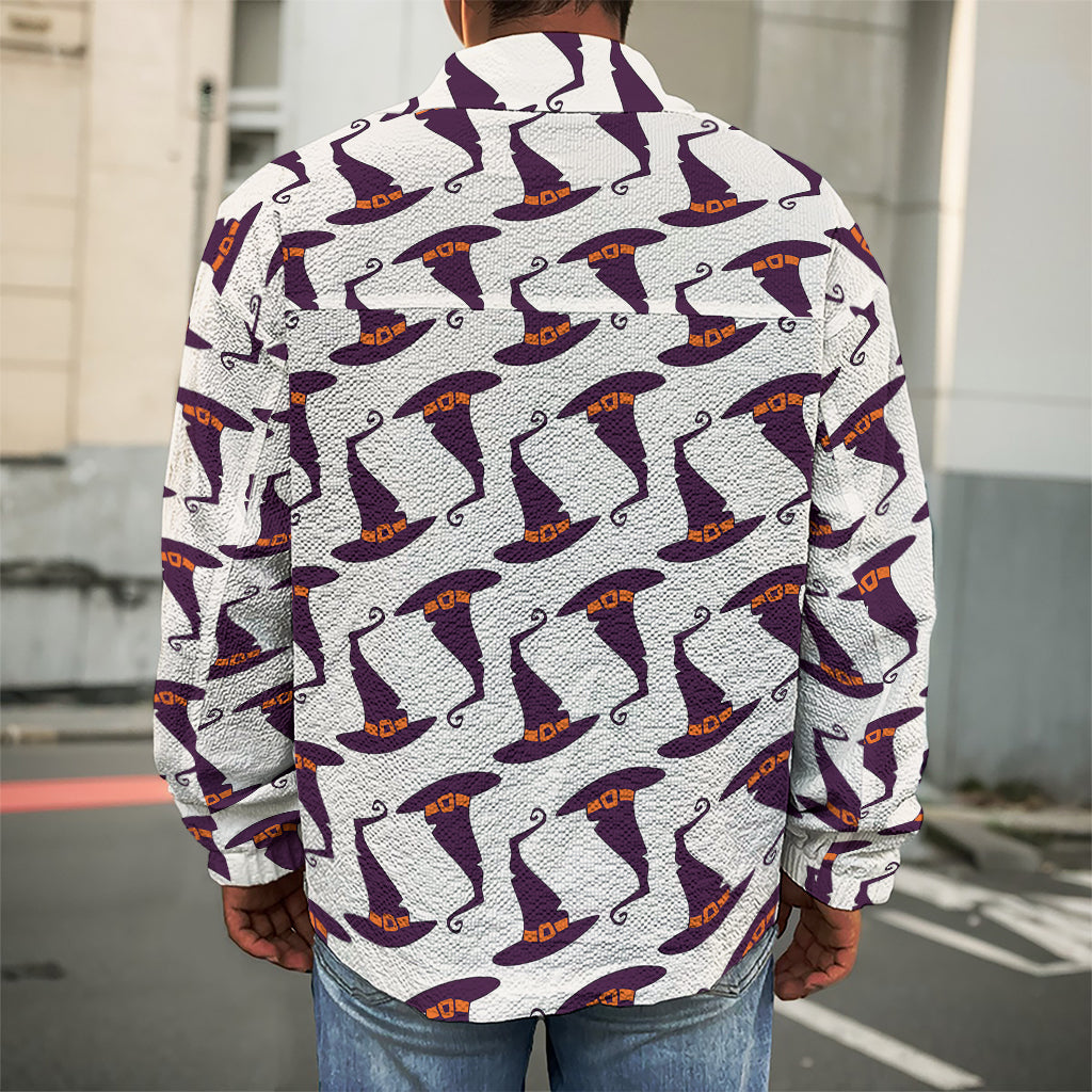 Purple Halloween Witch Hat Pattern Print Men's Shirt Jacket
