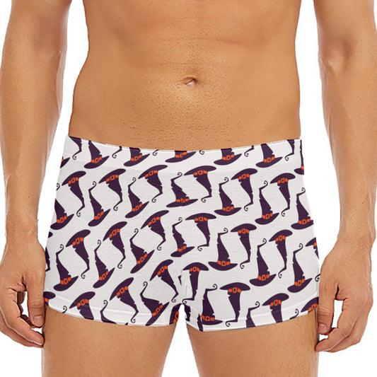 Purple Halloween Witch Hat Pattern Print Men's Short Boxer Briefs