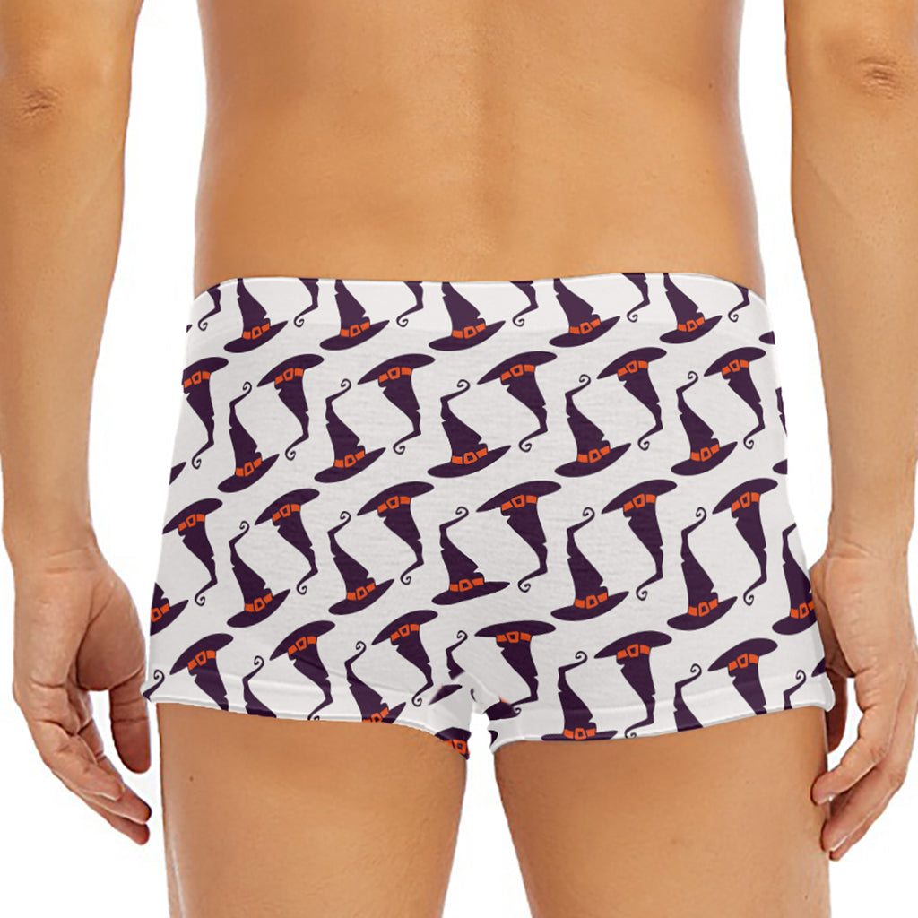 Purple Halloween Witch Hat Pattern Print Men's Short Boxer Briefs