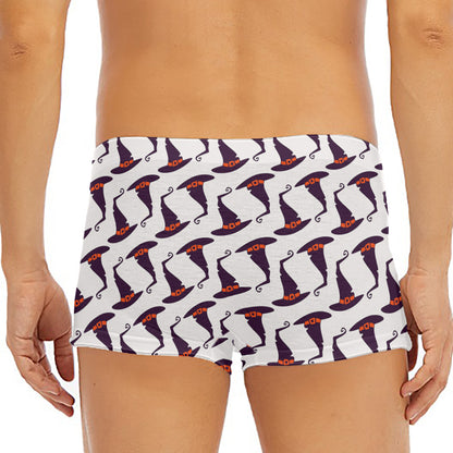 Purple Halloween Witch Hat Pattern Print Men's Short Boxer Briefs