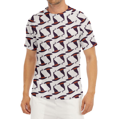 Purple Halloween Witch Hat Pattern Print Men's Short Sleeve Rash Guard