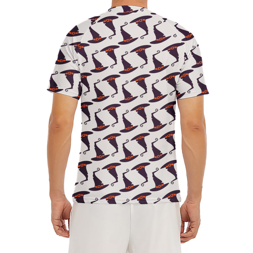 Purple Halloween Witch Hat Pattern Print Men's Short Sleeve Rash Guard
