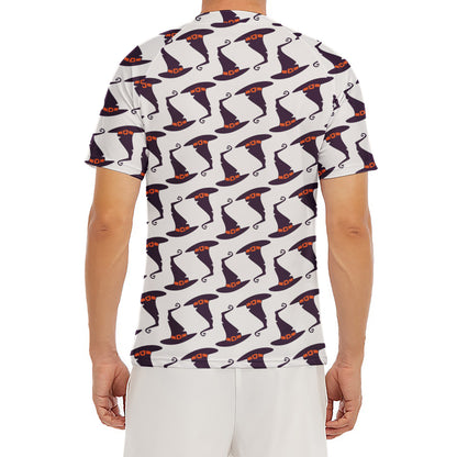 Purple Halloween Witch Hat Pattern Print Men's Short Sleeve Rash Guard