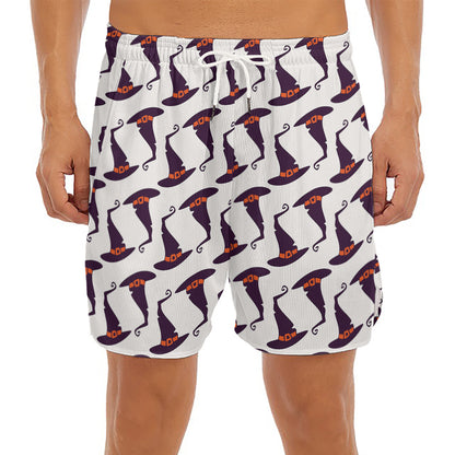 Purple Halloween Witch Hat Pattern Print Men's Split Running Shorts